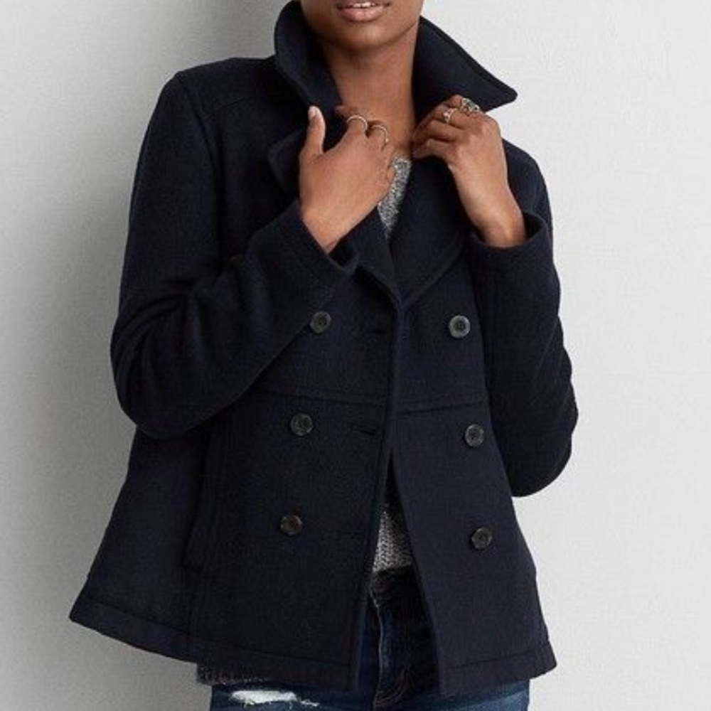 VINTAGE American Eagle Navy Double-Breasted Wool Peacoat